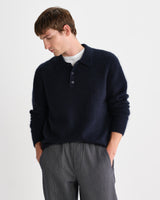 Ashford – Fluffy-Woll-Poloshirt Marineblau