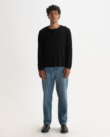 Caleb - Black Brushed Organic Cotton Henley Long-Sleeve T-Shirt
