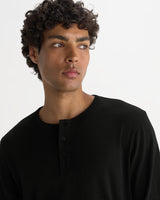 Caleb - Black Brushed Organic Cotton Henley Long-Sleeve T-Shirt