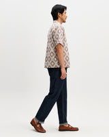 Didcot - Taupe And Ecru Diamond Lace Short-Sleeve Shirt