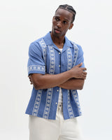 Didcot - Blue And Ecru Embroidered Short-Sleeve Shirt