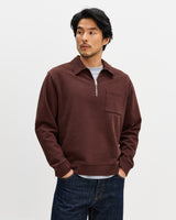 Reeve - Washed Brown Loopback Organic Cotton Collared Sweatshirt
