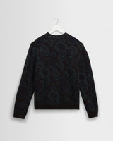 wax london men's Alban - Black And Green Floral Textured Jacquard Cardigan