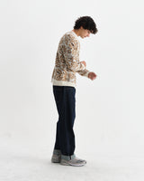 wax london men's Alban - Natural And Brown Floral Textured Jacquard Cardigan