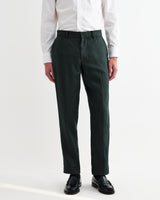 wax london men's Alp - Dark Green Linen Trousers