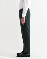 wax london men's Alp - Dark Green Linen Trousers