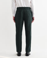 wax london men's Alp - Dark Green Linen Trousers