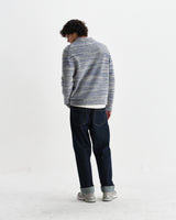 wax london men's Alpha - Grey And Blue Space Dye Zip Polo