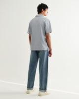 wax london men's Atwood - Blue Textured Organic Cotton Polo Shirt