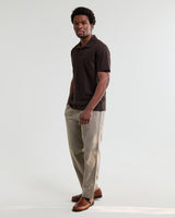 wax london men's Atwood - Dark Brown Textured Organic Cotton Polo Shirt