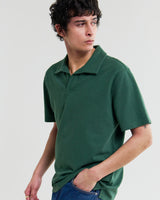 wax london men's Atwood - Dark Green Textured Organic Cotton Polo Shirt