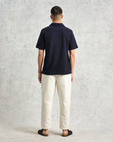 wax london men's Atwood - Navy Textured Organic Cotton Polo Shirt