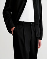 wax london men's Aubyn - Black Cotton Tencel Twill Relaxed Fit Trousers