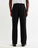 wax london men's Bayham - Black Linen-Cotton Relaxed Fit Trousers