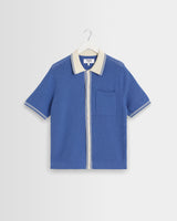 wax london men's Belle - Blue Tipped Pointelle Polo Shirt
