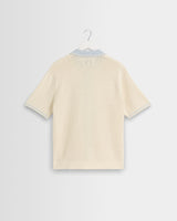 wax london men's Belle - Ecru Blue Tipped Pointelle Polo Shirt