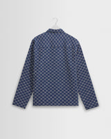 wax london men's Breton - Indigo And Ecru Geometric Grid Stitch Overshirt