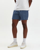 wax london men's Brockwell - Blue Tile Seersucker Swim Short