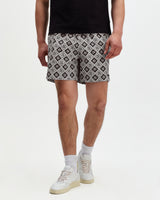 wax london men's Brockwell - Ecru And Black Seersucker Swim Short