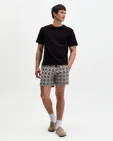 wax london men's Brockwell - Ecru And Black Seersucker Swim Short