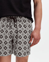 wax london men's Brockwell - Ecru And Black Seersucker Swim Short