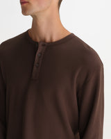 wax london men's Caleb - Brown Waffle Cotton Henley Long-Sleeve T-Shirt