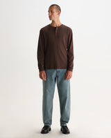 wax london men's Caleb - Brown Waffle Cotton Henley Long-Sleeve T-Shirt