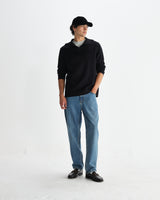wax london men's Carter - Black Open Collar Milano Knit Polo