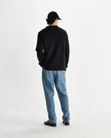 wax london men's Carter - Black Open Collar Milano Knit Polo