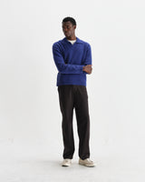 wax london men's Carter - Blue Open Collar Fluffy Wool Knit Polo