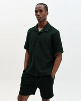 wax london men's Clayland - Bottle Green Textured Waffle Short-Sleeve Shirt