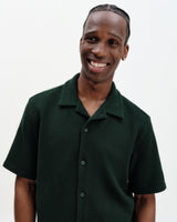 wax london men's Clayland - Bottle Green Textured Waffle Short-Sleeve Shirt