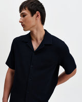 wax london men's Clayland - Navy Textured Waffle Short-Sleeve Shirt
