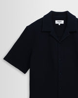 wax london men's Clayland - Navy Textured Waffle Short-Sleeve Shirt
