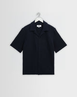 wax london men's Clayland - Navy Textured Waffle Short-Sleeve Shirt