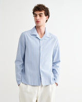 wax london men's Corey - Blue And Ecru Seersucker-Cotton Stripe Shirt