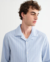wax london men's Corey - Blue And Ecru Seersucker-Cotton Stripe Shirt