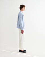 wax london men's Corey - Blue And Ecru Seersucker-Cotton Stripe Shirt