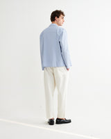 wax london men's Corey - Blue And Ecru Seersucker-Cotton Stripe Shirt