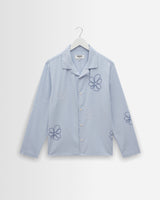 wax london men's Corey - Blue Cross Stitch Doodle Cotton-Linen Shirt