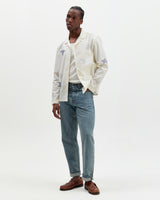 wax london men's Corey - Ecru And Blue Doodle Cotton-Seersucker Shirt