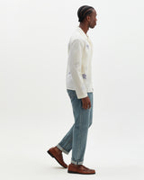wax london men's Corey - Ecru And Blue Doodle Cotton-Seersucker Shirt