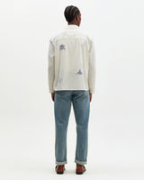 wax london men's Corey - Ecru And Blue Doodle Cotton-Seersucker Shirt