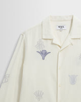 wax london men's Corey - Ecru And Blue Doodle Cotton-Seersucker Shirt