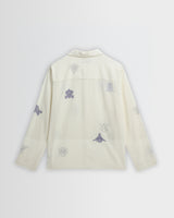 wax london men's Corey - Ecru And Blue Doodle Cotton-Seersucker Shirt
