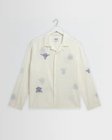 wax london men's Corey - Ecru And Blue Doodle Cotton-Seersucker Shirt
