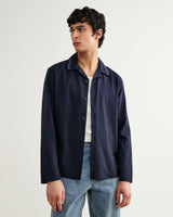 wax london men's Corey - Navy Pintuck Border Cotton-Linen Shirt