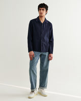 wax london men's Corey - Navy Pintuck Border Cotton-Linen Shirt