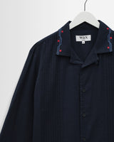 wax london men's Corey - Navy Pintuck Border Cotton-Linen Shirt