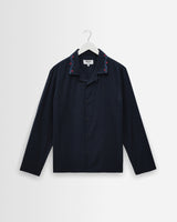 wax london men's Corey - Navy Pintuck Border Cotton-Linen Shirt